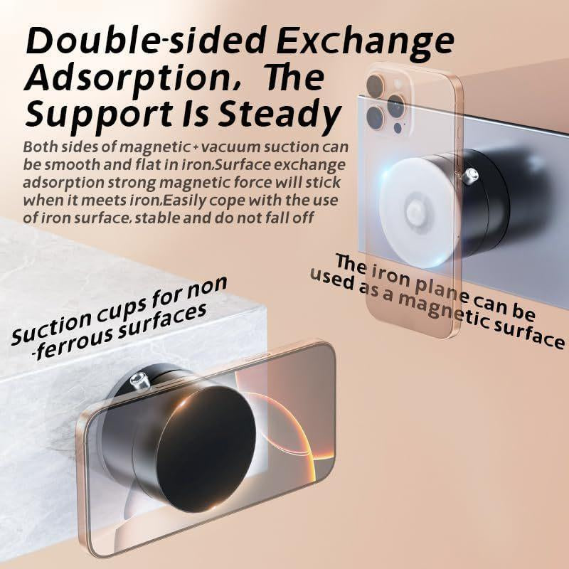 Vacuum Magnetic Phone Holder Stand-Foldable & Retractable Mount with Strong Magnetic Suction, Portable Phone Stand for Mirror Car Gym & Multi-Scene Use, Bubble-Free, Spotless Screen Design