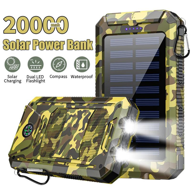 20000Mah Solar Charging Power Bank, Dual USB Output Port Multicharger Power Bank with Flashlight, Portable Wireless Car Charger, Solar Power Bank Charger for Iphone, Smartphone Charging Accessories ,Easter Gift