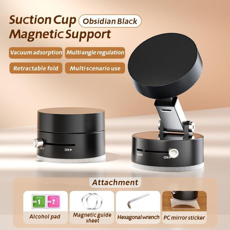 Vacuum Magnetic Phone Holder Stand-Foldable & Retractable Mount with Strong Magnetic Suction, Portable Phone Stand for Mirror Car Gym & Multi-Scene Use, Bubble-Free, Spotless Screen Design