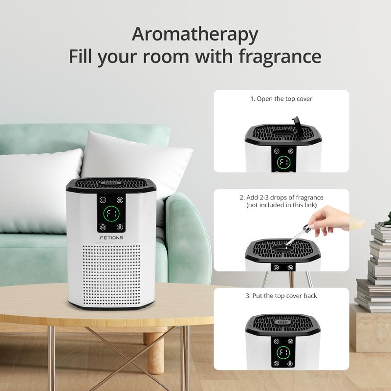 Fetions HEPA Air Purifier with Aromatherapy – Advanced H13 True HEPA 3-Stage Filtration System, Ideal for Allergy Relief, Smoke, Dust, Pet Hair, and Pollen, 2 Pack, White