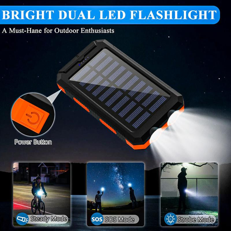 20000Mah Solar Charging Power Bank, Dual USB Output Port Multicharger Power Bank with Flashlight, Portable Wireless Car Charger, Solar Power Bank Charger for Iphone, Smartphone Charging Accessories ,Easter Gift
