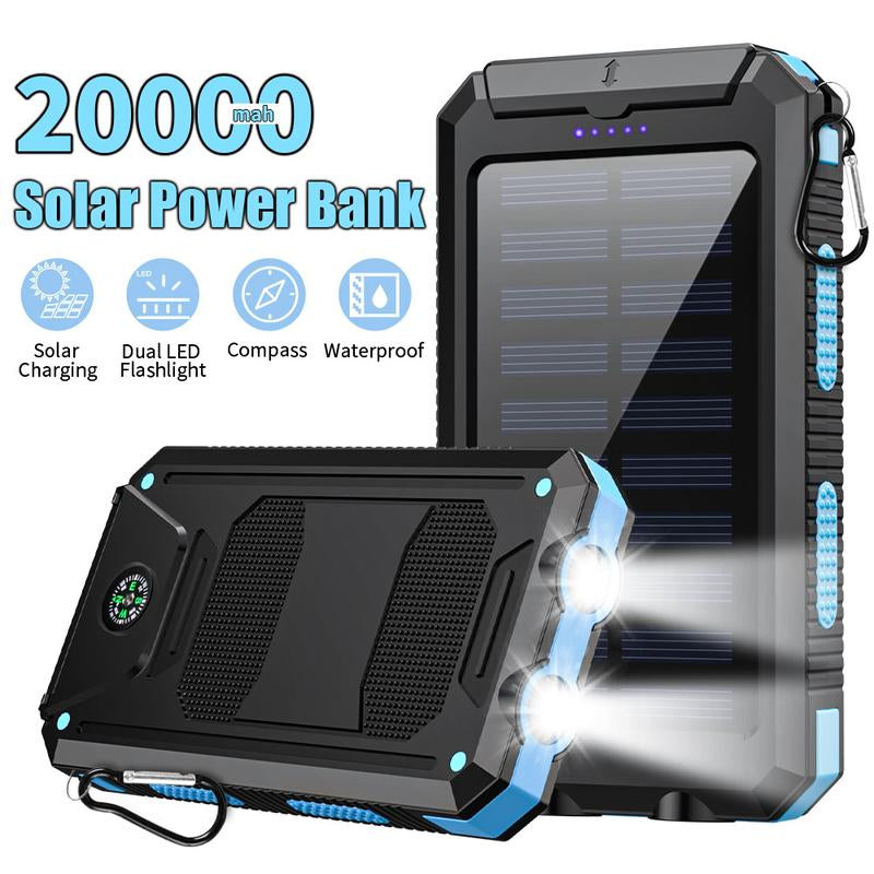 20000Mah Solar Charging Power Bank, Dual USB Output Port Multicharger Power Bank with Flashlight, Portable Wireless Car Charger, Solar Power Bank Charger for Iphone, Smartphone Charging Accessories ,Easter Gift