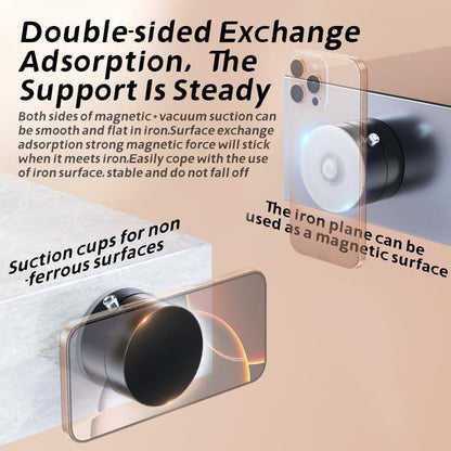 Vacuum Magnetic Phone Holder Stand-Foldable & Retractable Mount with Strong Magnetic Suction, Portable Phone Stand for Mirror Car Gym & Multi-Scene Use, Bubble-Free, Spotless Screen Design