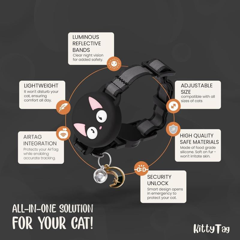 Cat Collar with GPS Tracker, Waterproof Cat Collar with Luminous & Reflective Fish Pattern, Lightweight Kitten Collar, Hidden GPS Tracker for Cats, Kittens, Boyfriend Gift