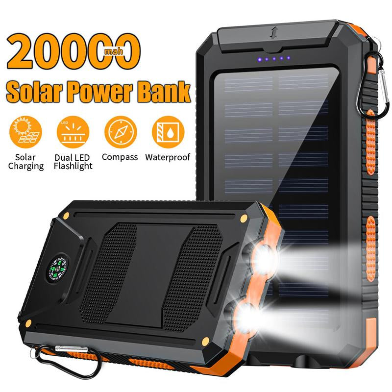 20000Mah Solar Charging Power Bank, Dual USB Output Port Multicharger Power Bank with Flashlight, Portable Wireless Car Charger, Solar Power Bank Charger for Iphone, Smartphone Charging Accessories ，Easter Gift