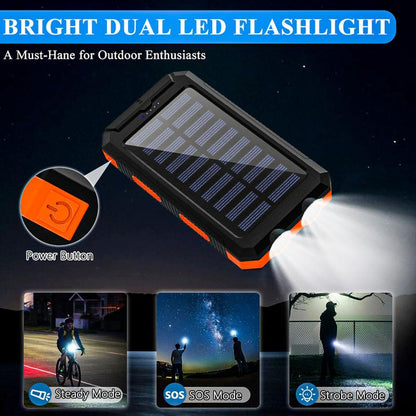 20000Mah Solar Charging Power Bank, Dual USB Output Port Multicharger Power Bank with Flashlight, Portable Wireless Car Charger, Solar Power Bank Charger for Iphone, Smartphone Charging Accessories ，Easter Gift