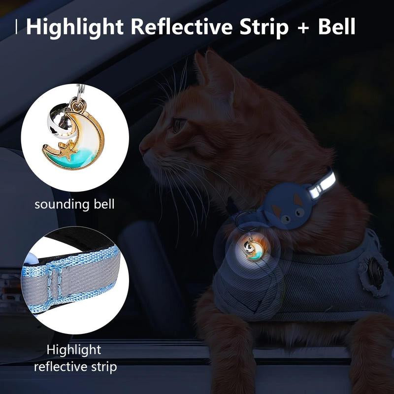 Cat Collar with GPS Tracker, Waterproof Cat Collar with Luminous & Reflective Fish Pattern, Lightweight Kitten Collar, Hidden GPS Tracker for Cats, Kittens, Boyfriend Gift