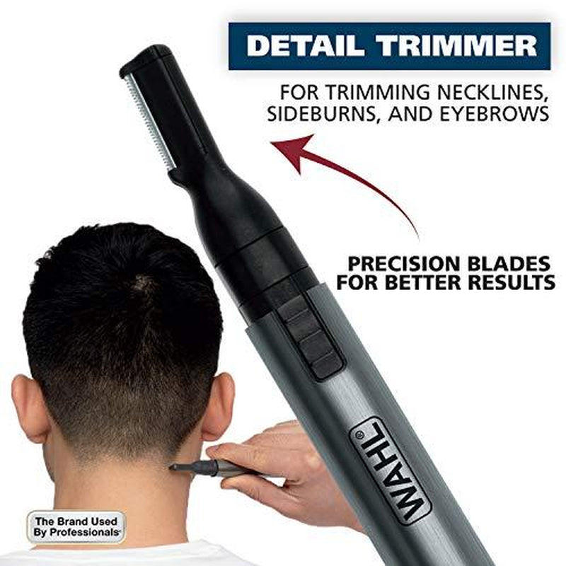 Micro Groomsman Battery Personal Trimmer for Hygienic Grooming with Rinseable, Interchangeable Heads for Eyebrows, Neckline, Nose, Ears, & Other Detailing - 05640-600