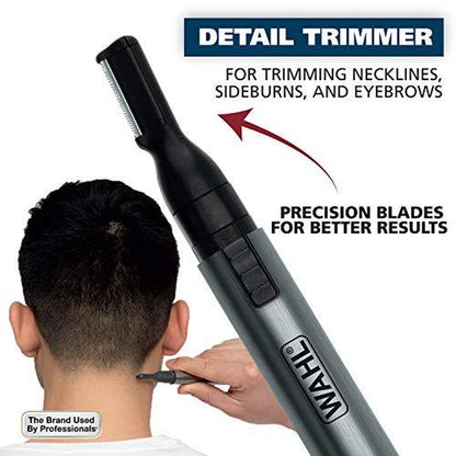 Micro Groomsman Battery Personal Trimmer for Hygienic Grooming with Rinseable, Interchangeable Heads for Eyebrows, Neckline, Nose, Ears, & Other Detailing - 05640-600