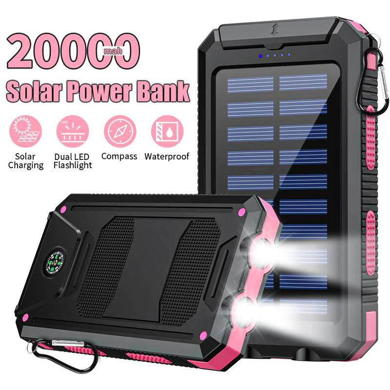 20000Mah Solar Charging Power Bank, Dual USB Output Port Multicharger Power Bank with Flashlight, Portable Wireless Car Charger, Solar Power Bank Charger for Iphone, Smartphone Charging Accessories ，Easter Gift
